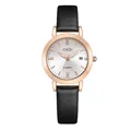 Reloj Gedi de moda para mujer con caja de oro rosa, esfera plateada y correa de cuero negro - Correa Negra Esfera Blanca