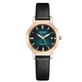 Reloj de cuarzo GEDI con esfera verde esmeralda y correa de cuero negro - Correa Negra Esfera Verde