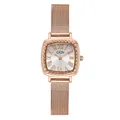 Orologio quadrato da donna in oro rosa con lunetta intrecciata e cinturino in maglia - Cassa Oro Rosa Quadrante Bianco Cinturino Oro Rosa