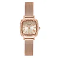 Elegante orologio al quarzo quadrato da donna in oro rosa con cinturino milanese e numeri romani - Cassa Oro Rosa Quadrante Oro Rosa Cinturino Oro Rosa