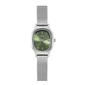 GEDI oval women watch with green sunray dial and silver mesh stainless steel band - Silver Case Green Dial Silver Strap