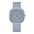 Minimalistische quadratische Silikonuhr in Mattgraublau mit silbernem Metallgehäuse - Graues Gesicht Graues Silikonarmband