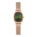 Elegant rose gold Milanese strap watch with oval dark green dial for women - Rose Gold Case Green Dial Rose Gold Strap