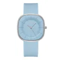 Minimalistische hellblaue quadratische Silikon-Quarzuhr mit silbernem Metallrahmen für Damen - Blue Face Gray Blue Silicone Strap