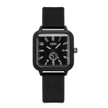 Minimalist square black quartz watch with matte case and comfortable silicone strap - Black Strap Black Dial