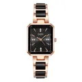 Elegante reloj rectangular para mujer en oro rosa con esfera negra y diamantes - Caja de Oro Rosa Esfera Negra Correa Negra