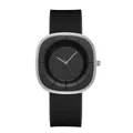 Minimalistische quadratische Silikonuhr mit mattem schwarzem Zifferblatt und Silbergehäuse - Schwarzes Gesicht Schwarzes Silikonarmband