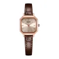 Retro achteckige Roségold-Quarzuhr mit champagnerfarbenem Zifferblatt und Lederarmband - Quadratischer Zifferblatt-Stil (13039皮带) / Roségoldgehäuse Roségold-Zifferblatt Braunes Armband