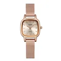 Rose gold square women's quartz watch with elegant sunray dial and mesh strap - Ip Rose Shell Rose Nail Rose Surface Rose Color Mesh Belt