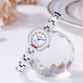 Elegante orologio al quarzo da donna in argento con quadrante bianco e lancette blu - Cassa Argento Quadrante Bianco Strass Rosso