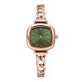 Orologio da donna a catena oro rosa con quadrante rettangolare verde smeraldo spazzolato - Cassa Oro Rosa Quadrante Verde (YH-6323)