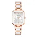 Reloj GEDI elegante para mujer en oro rosa y blanco con esfera rectangular y cristales - Caja de Oro Rosa Esfera Blanca Correa Blanca