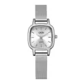 Montre à quartz carrée argentée pour femme avec bracelet milanais et cadran brossé soleil - Boîtier Argenté Cadran Blanc