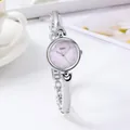 Elegant GEDI women's silver bangle watch with pink dial and rhinestone markers on white - Silver Purple