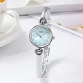 Minimalist silver GEDI quartz watch with blue mother-of-pearl dial and crystal markers - Silver Blue