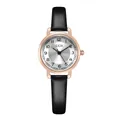 Gedi vintage ladies watch with black leather strap and rose gold case on white background - Rose Gold Case White Dial Black Strap