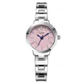 Orologio a bracciale in acciaio argento con quadrante rosa rotondo e strass incastonati - Cassa Argento Quadrante Rosa
