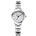 Orologio al quarzo da donna in lega d'argento con strass e quadrante bianco perla - Cassa Argento Quadrante Bianco Lancette Blu