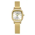 Montre GEDI carrée dorée avec cadran argenté et bracelet en maille pour femme de luxe - Boîtier Or Cadran Blanc