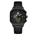Reloj de cuarzo impermeable para hombre con correa de cuero negro y caja octogonal - Caja Negra Esfera Negra Correa Negra