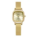 Montre à quartz carrée dorée avec bracelet en maille fine et cadran doré rayonnant - Boîtier Doré Cadran Doré