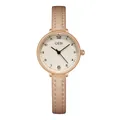 Women's quartz watch featuring a rose gold case and beige lychee pattern leather strap - Rose Gold Case Rose Gold Dial Nude Strap