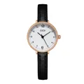 GEDI women's minimalist quartz watch with white dial, rose gold case and black leather strap - Rose Gold Case White Dial Black Strap