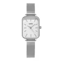 Minimalistische silberne Quarzuhr für Damen mit rechteckigem Gehäuse und Netzarmband - Silbergehäuse Weißes Zifferblatt