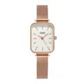 Elegante roségoldene Quarzuhr für Damen mit eckigem Gehäuse und Milanaise-Armband - Roségold Gehäuse Weißes Zifferblatt