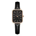 Elegante GEDI Damenuhr mit quadratischem Gehäuse in Roségold und schwarzem Lederarmband - Roségold Gehäuse Schwarzes Zifferblatt Schwarzes Armband