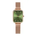 Elegante Damen-Quarzuhr mit smaragdgrünem Zifferblatt und roségoldenem Mesh-Armband - Roségoldgehäuse Grünes Zifferblatt