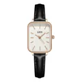 Elegante GEDI Damen Quarzuhr quadratisch mit Roségold Gehäuse und schwarzem Lederband - Roségoldenes Gehäuse Weißes Zifferblatt Schwarzes Armband