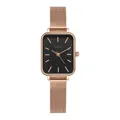 Montre quartz femme avec cadran rectangulaire noir et bracelet en maille or rose - Boîtier Or Rose Cadran Noir