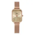Montre à quartz rectangulaire en or rose avec cadran champagne et bracelet en maille femme - Boîtier Or Rose Cadran Or Rose