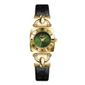 Reloj vintage cuadrado dorado con esfera verde y correa de cuero negro grabado - Correa Negra Esfera Verde