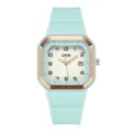 Montre à quartz carrée avec bracelet en silicone vert menthe et lunette en or rose poli - Boîtier Vert Cadran Lumineux Bracelet en Silicone Vert