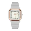 Quadratische Quarzuhr mit hellgrauem Silikonarmband und roségoldenen Metalldetails - Graues Gehäuse Leuchtendes Zifferblatt Graues Silikonarmband