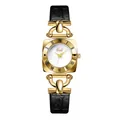 Reloj Gedi vintage cuadrado dorado para mujer con esfera de nácar y correa de cuero negro - Correa Negra Esfera Blanca