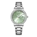 Elegant ladies watch with mint green sunray dial and silver stainless steel strap - Silver Strap Green Dial