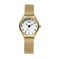 Close-up van gouden vintage horloge met Romeinse cijfers en Milanese mesh band - Gouden Mesh Band Gouden Kast Witte Wijzerplaat