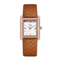 Elegant rectangle rose gold watch with white quilted texture dial and brown leather strap - Ip Rose Shell White Surface Light Brown Leather Belt