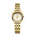 Elegant gold tonneau quartz watch for women with textured dial and crystal markers - Full Gold Color