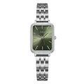 GEDI luxury women's silver rectangular quartz watch with emerald green sunray dial - Silver Strap Silver Case Green Dial