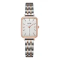 Elegant ladies quartz watch with two-tone rose gold and silver band and square white dial - Two-tone Rose Gold Strap Rose Gold Case White Dial