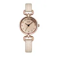 Detail of rose gold case with matte black dial and diamond markers on beige leather strap - Coffee Case Brown Glass White Dial Apricot Strap