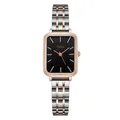 GEDI minimalist square quartz watch with black dial and rose gold metal strap - Two-tone Rose Gold Strap Rose Gold Case Black Dial
