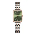 Women's square quartz watch with emerald green dial and two-tone rose gold steel band - Two-tone Rose Gold Strap Rose Gold Case Green Dial