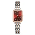 Elegant rectangle quartz watch with wine red dial and rose gold stainless steel band - Two-tone Rose Gold Strap Rose Gold Case Red Dial