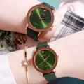 Orologio GEDI lusso donna in pelle verde scuro con cassa oro rosa e bracciale a stella - Modello da Uomo (Verde)