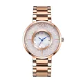 Montre GEDI or rose avec cadran en cristal étincelant et bracelet en acier à trois maillons - Bracelet en Or Rose avec Zircone Blanche